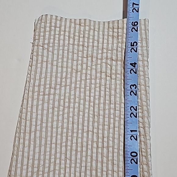 Zara Pants Trouser Slacks Seersucker Stripe Mid-Rise Stretch White Tan Ankle M - Picture 13 of 14